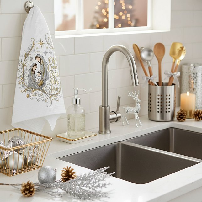 Silver and gold nativity Christmas Geschirrtuch (Von Creator hochgeladen)