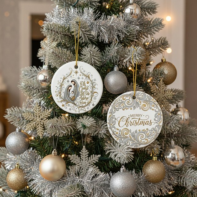 Silver and gold nativity Christmas Keramik Ornament (Von Creator hochgeladen)