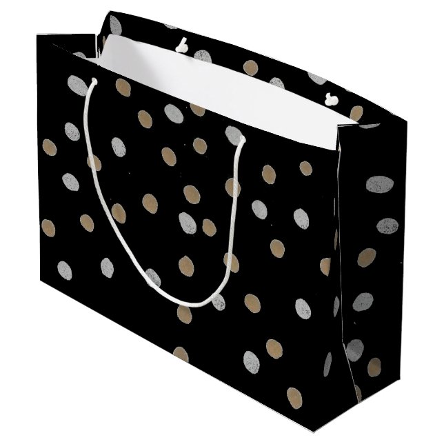 Silver and Gold Polka Dots Große Geschenktüte (Rückseite Schrägansicht)