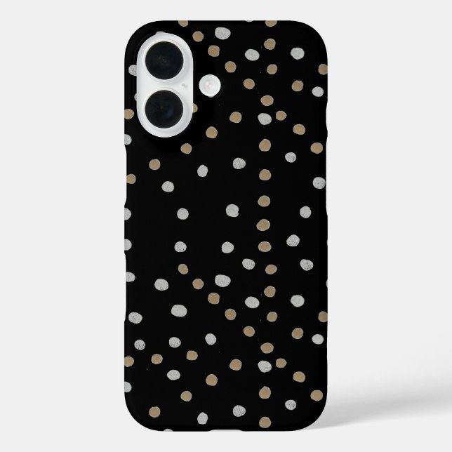 Silver and Gold Polka Dots iPhone 16 Hülle (Rückseite)