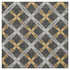 Silver and Gold Ribbon on Black Tile Pattern Stoff
