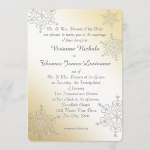 Silver and Gold Snowflakes Wedding Einladung
