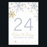 Silver and Gold Snowflakes Wedding Monogram Tischnummer<br><div class="desc">Tischnummer-Kartendesign mit glänzenden Silber- und Goldschneeflocken,  texturiertem Glitzer und individuellem Hochzeitstext. Elegantes weißes Winterwunderland Thema.</div>