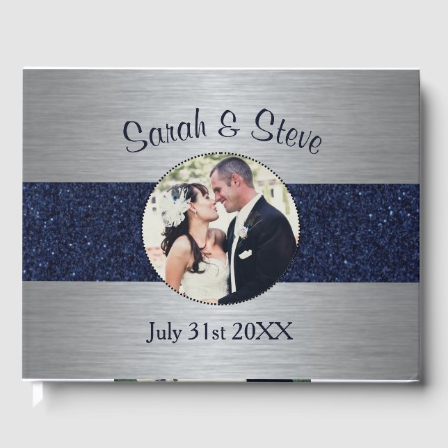 Silver and Gold Sparkle Foto Wedding Guest Book Gästebuch (Vorderseite)