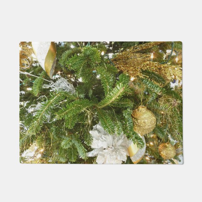 Silver and Gold Weihnachtsbaum I Urlaub Fußmatte (Vorderseite)