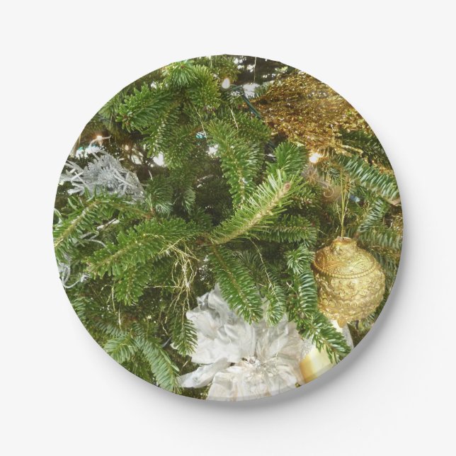 Silver and Gold Weihnachtsbaum I Urlaub Pappteller (Vorderseite)