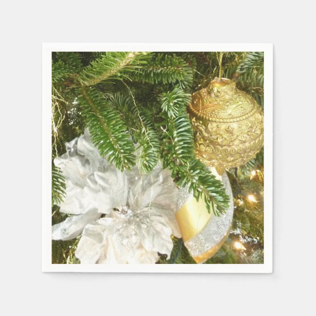 Silver and Gold Weihnachtsbaum I Urlaub Serviette (Vorderseite)