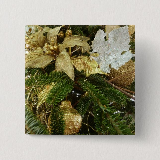 Silver and Gold Weihnachtsbaum II Urlaub Button (Vorderseite)