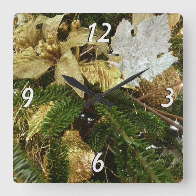 Silver and Gold Weihnachtsbaum II Urlaub Quadratische Wanduhr (Vorderseite)