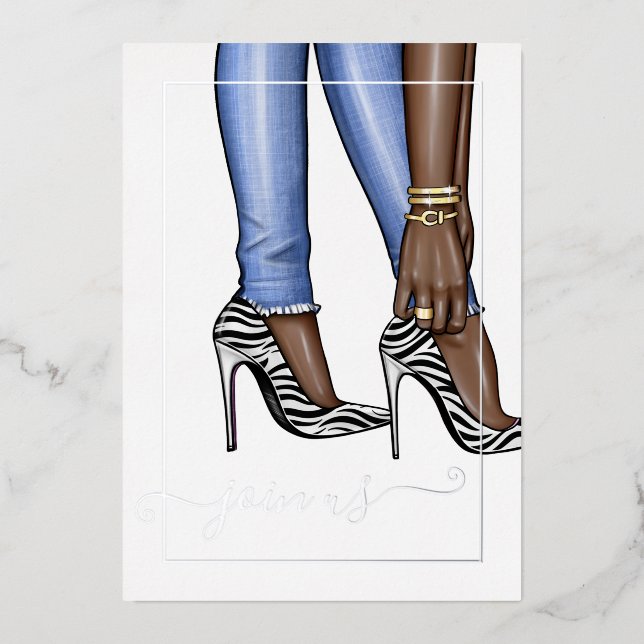 Silver and Gold Zebra Chic Bachelorette Folieneinladung (Vorderseite)