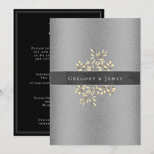 Silver and Gray Botanical Satin Ribbon Gay Wedding Einladung