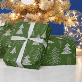 Silver and Green Christmas Tree Forest Pattern Geschenkpapier