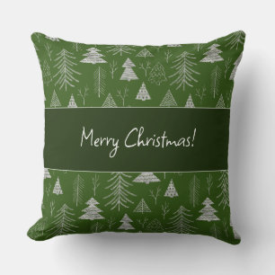 Silver and Green Christmas Tree Forest Pattern Kissen