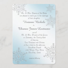 Silver and Ice Blue Snowflakes Wedding Einladung