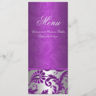 Silver and Lila Damask II Wedding Menu Card Menükarte