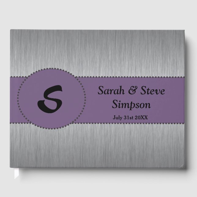 Silver and Lila Monogram Wedbook Gästebuch (Vorderseite)