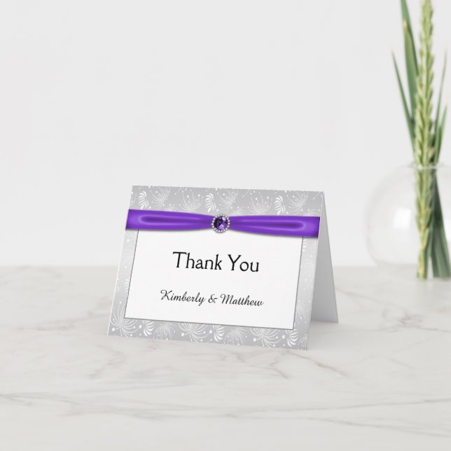 Silver and Lila Ribbon Gemstones Vielen Dank Dankeskarte (Vorderseite)