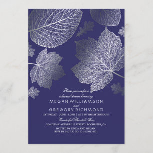 Silver and Navy Blätter Herbst Probe Dinner Einladung