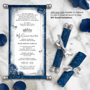 Silver and Navy Blue Quince DIY Scroll Einladungen
