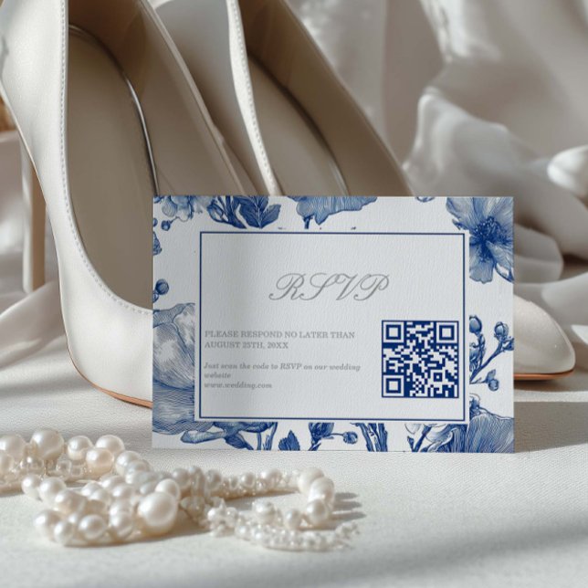 Silver And Navy Blue Wedding QR code RSVP Card Karte (Von Creator hochgeladen)