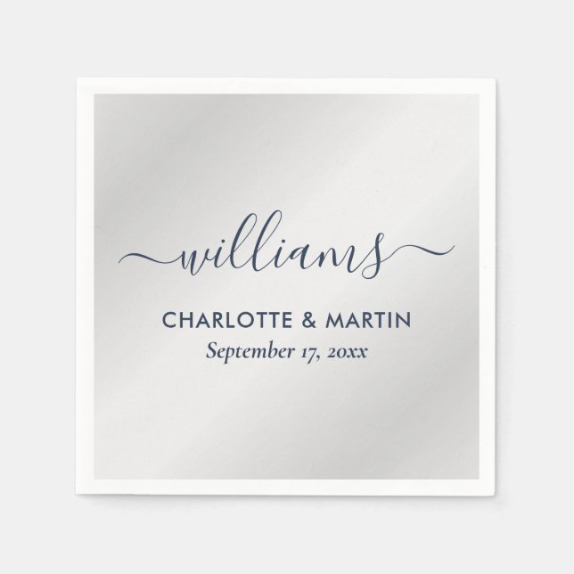 Silver and Navy Blue Wedding Serviette (Vorderseite)