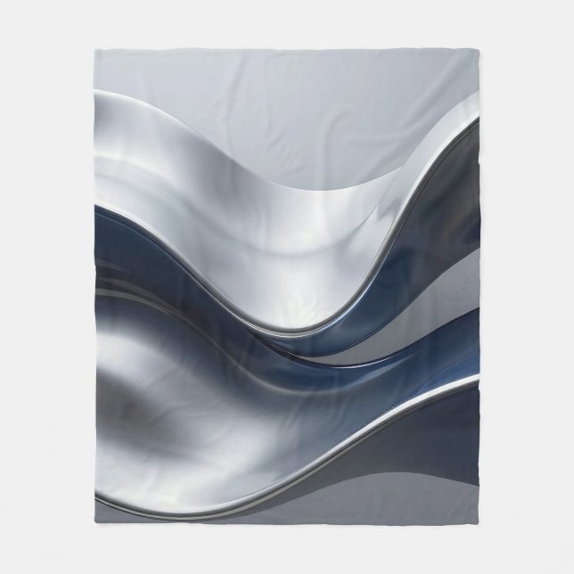 Silver And Navy Fluid Waves Abstract Modern Design Fleecedecke (Vorderseite)