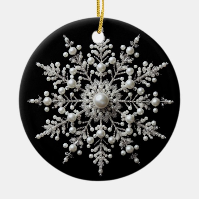 Silver and Pearl Snowflake Family Keramik Ornament (Vorne)