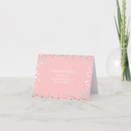 Silver and Pink Confetti Elegant Wedding Vielen Da Dankeskarte