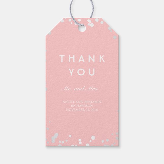 Silver and Pink Confetti Elegante Wedding Geschenkanhänger (Vorderseite)