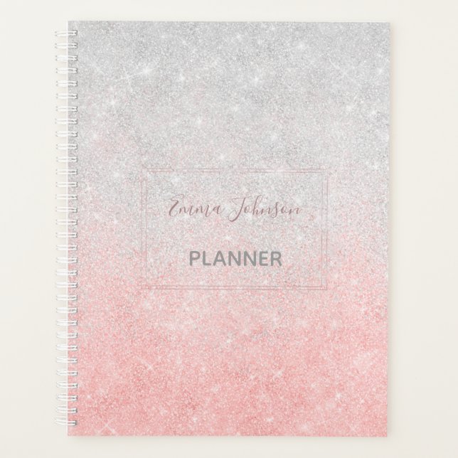 Silver and Pink Glitter Schatten Luxury Design Planer (Vorderseite)