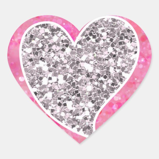 Silver and Pink Glittery Hearts Herz-Aufkleber (Vorderseite)