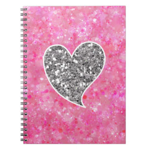 Silver and Pink Glittery Hearts Notizblock