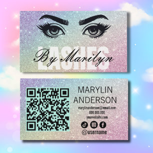 Silver and Rainbow Ombre Lash Tech QR Code Visitenkarte
