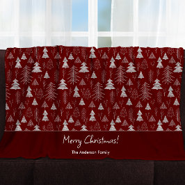 Silver and Red Christmas Tree Forest Pattern Fleecedecke