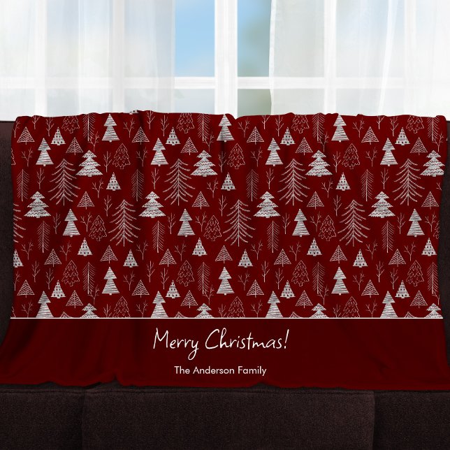 Silver and Red Christmas Tree Forest Pattern Fleecedecke (Von Creator hochgeladen)