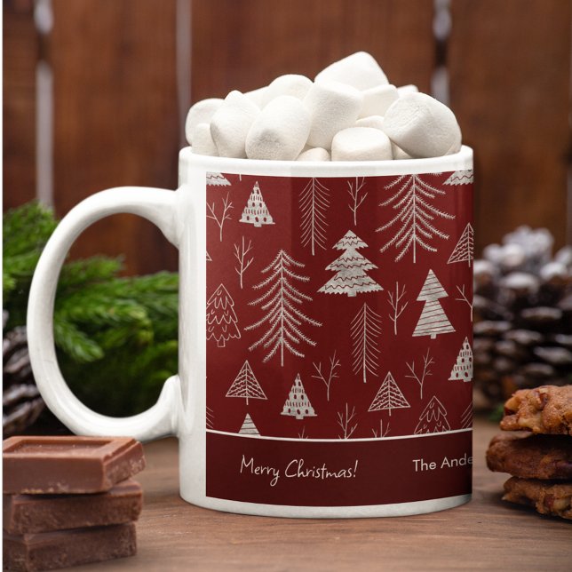 Silver and Red Christmas Tree Forest Pattern Kaffeetasse (Von Creator hochgeladen)