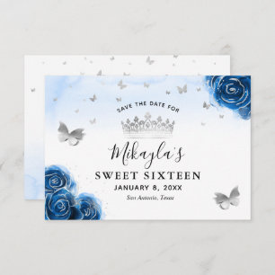 Silver and Royal Blue Rose Elegant Save the Date