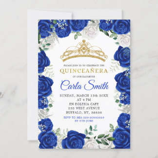 Silver and Royal Blue Rose Quinceañera Einladung