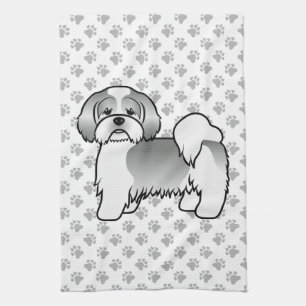 Silver and White Lhasa Apso Niedlicher Cartoon Dog Geschirrtuch