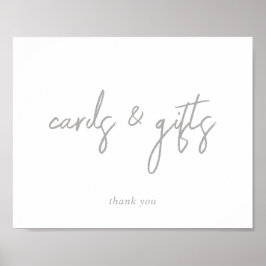 Silver and White Script Cards and Gifts Sign Poster