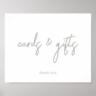 Silver and White Script Cards and Gifts Sign Poster