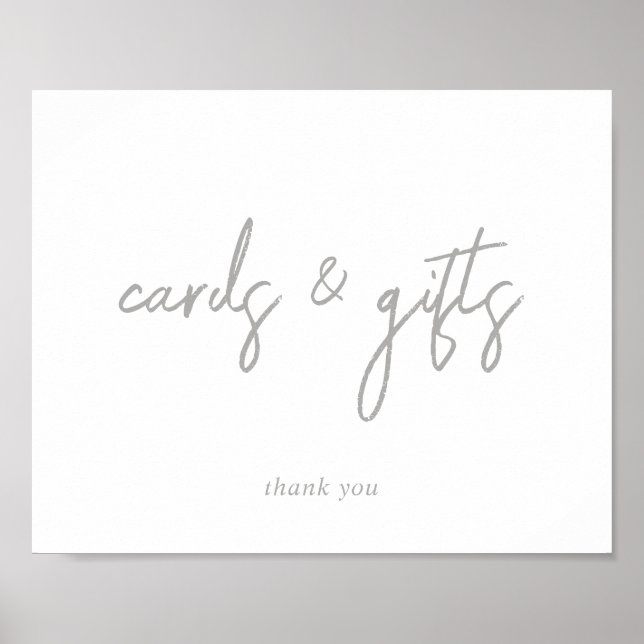 Silver and White Script Cards and Gifts Sign Poster (Vorne)