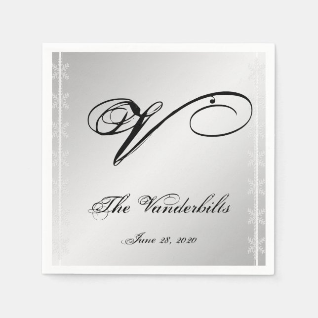 Silver and White Snowflake Winter Napkins Serviette (Vorderseite)