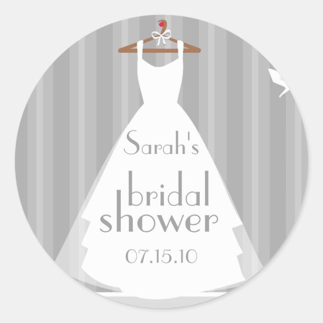 Silver and White Wedding Dress Brautparty Runder Aufkleber (Vorderseite)
