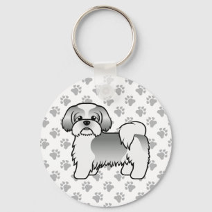 Silver and WhiteShih Tzu Niedlicher Cartoon Dog Schlüsselanhänger