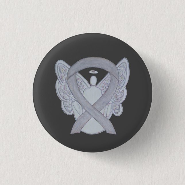 Silver Angel Awareness Ribbon Custom Art Buttone Button (Vorderseite)
