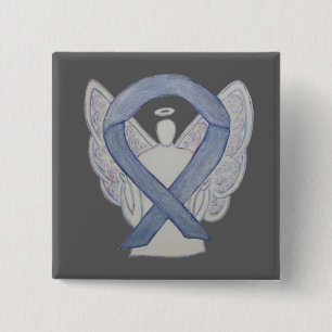 Silver Angel Awareness Ribbon Custom Art Buttone Button