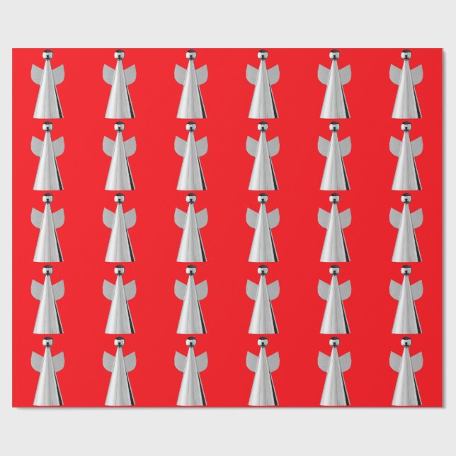 Silver Angel Red Wrapping Paper Geschenkpapier (Flach)