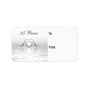 Silver Anniversary Dolphins and Heart Gift Tag Adressaufkleber