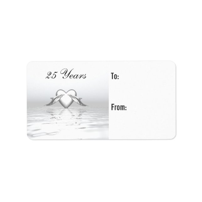 Silver Anniversary Dolphins and Heart Gift Tag Adressaufkleber (Vorne)